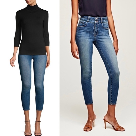 NEW L’AGENCE High Rise Stacked Waist Double Button Denim Skinny Ankle Jean 24 - Picture 4 of 12